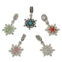 Zinc Alloy European Pendants, Snowflake, silver color plated, with rhinestone Approx 4.6mm 