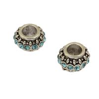 Rhinestone Zinc Alloy European Beads, antique silver color plated, with rhinestone, blue Approx 4.5mm 