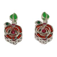 Rhinestone Zinc Alloy European Beads, Flower, antique silver color plated, enamel & with rhinestone Approx 4.8mm 