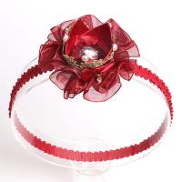 Bridal Hair Band, Lace, with Organza & Rhinestone & Plastic Pearl, Flower, Girl & elastic 185mm 