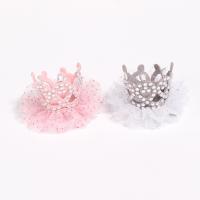 Children Hair Clip, Lace, with glitter leather & Plastic Pearl & Zinc Alloy, Crown, Girl & with rhinestone 