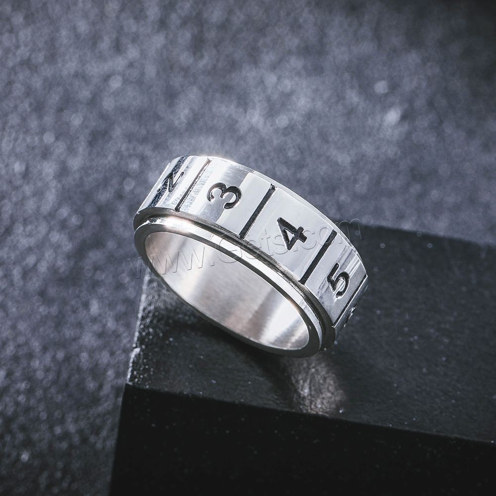 Stainless Steel Finger Ring, 316L Stainless Steel, plated, rotatable & Unisex & with number pattern & different size for choice, metallic color plated, Sold By PC