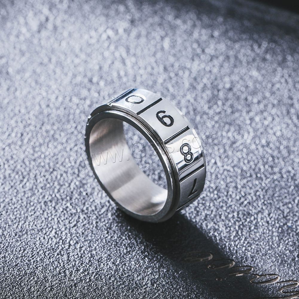Stainless Steel Finger Ring, 316L Stainless Steel, plated, rotatable & Unisex & with number pattern & different size for choice, metallic color plated, Sold By PC