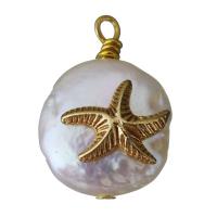 Cultured Freshwater Pearl Brass Pendant, with Freshwater Pearl, gold color plated, fashion jewelry, 12.5x18-18.5x6.5-7.5mm Approx 1.5mm 