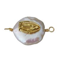 Brass Connector, with Freshwater Pearl, gold color plated, fashion jewelry & 1/1 loop, 23- 7.5-8mm Approx 2mm 