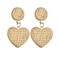 Zinc Alloy Drop Earring, with Straw, stainless steel post pin, Heart, gold color plated, for woman 45mm 