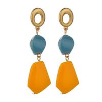 Resin Zinc Alloy Earring, with Resin, stainless steel post pin, gold color plated, fashion jewelry & for woman, 65mm 