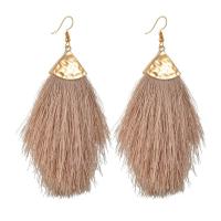 Zinc Alloy Tassel Earring, with Cotton Thread, stainless steel post pin, gold color plated, fashion jewelry & for woman 110mm 