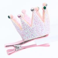 Alligator Hair Clip, Non-woven Fabrics, with glitter leather & Zinc Alloy, Crown, Girl & with rhinestone 5mm 