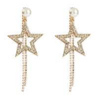 Zinc Alloy Tassel Earring, with Plastic Pearl, plated, fashion jewelry & for woman & with rhinestone 