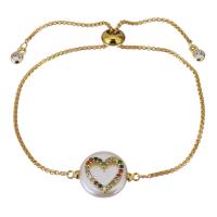 Stainless Steel Chain Bracelets, with Freshwater Pearl, gold color plated, Adjustable & box chain & micro pave cubic zirconia & for woman 1.5mm Approx 6-9 Inch 