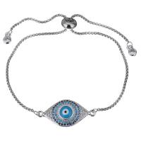 Stainless Steel Bracelet, Evil Eye, Adjustable & box chain & micro pave cubic zirconia & for woman, original color 1mm Approx 6-9 Inch 