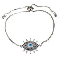 Stainless Steel Bracelet, Evil Eye, Adjustable & box chain & micro pave cubic zirconia & for woman, original color 1mm Approx 6-9 Inch 