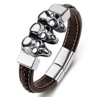 PU Leather Cord Bracelets, Titanium Steel, Unisex, 12mmx6mm 
