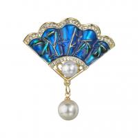 alliage de zinc broche, avec Plastique ABS perle, Placage de couleur d'or, bijoux de mode & pour femme & émail, 49mm, Vendu par PC