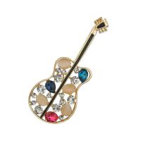 Rhinestone Zinc Alloy Brooch, with Resin, Guitar, gold color plated, for woman & with rhinestone, 69mm 