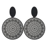 Zinc Alloy Drop Earring, stainless steel post pin, Flat Round, plumbum black color plated, for woman & hollow, 60mm 