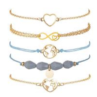 Zinc Alloy Resin Bracelets, with PU Leather Cord & Resin, gold color plated, 5 pieces & oval chain & for woman 