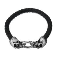 Men Bracelet, Cowhide, 316 stainless steel clasp, Skull & blacken lead & cadmium free 8mm 