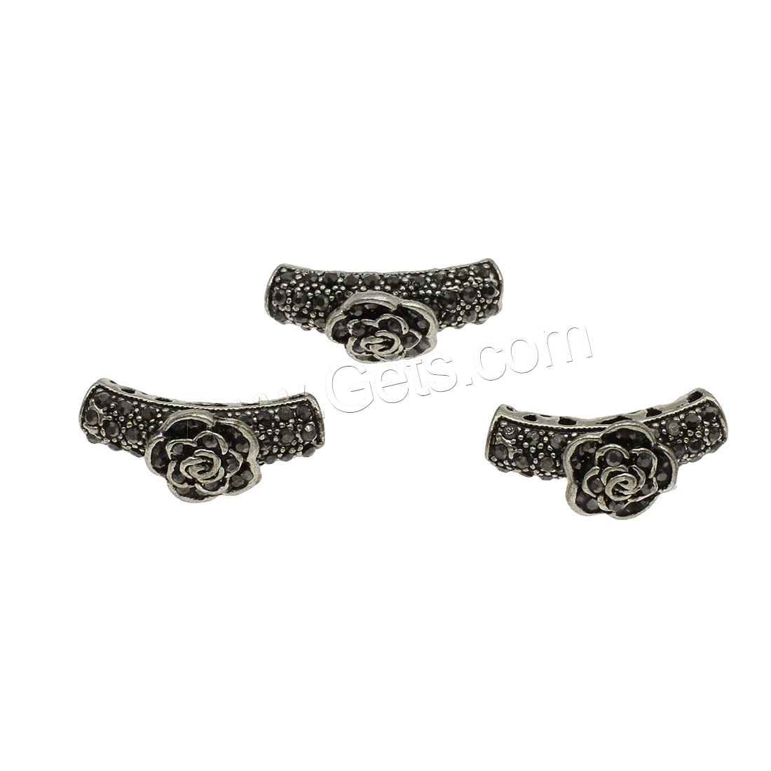 Zinc Alloy Curved Tube Beads, plated, micro pave cubic zirconia, more colors for choice, 11.5x26.5mm, Hole:Approx 3.6mm, Approx 188PCs/KG, Sold By KG