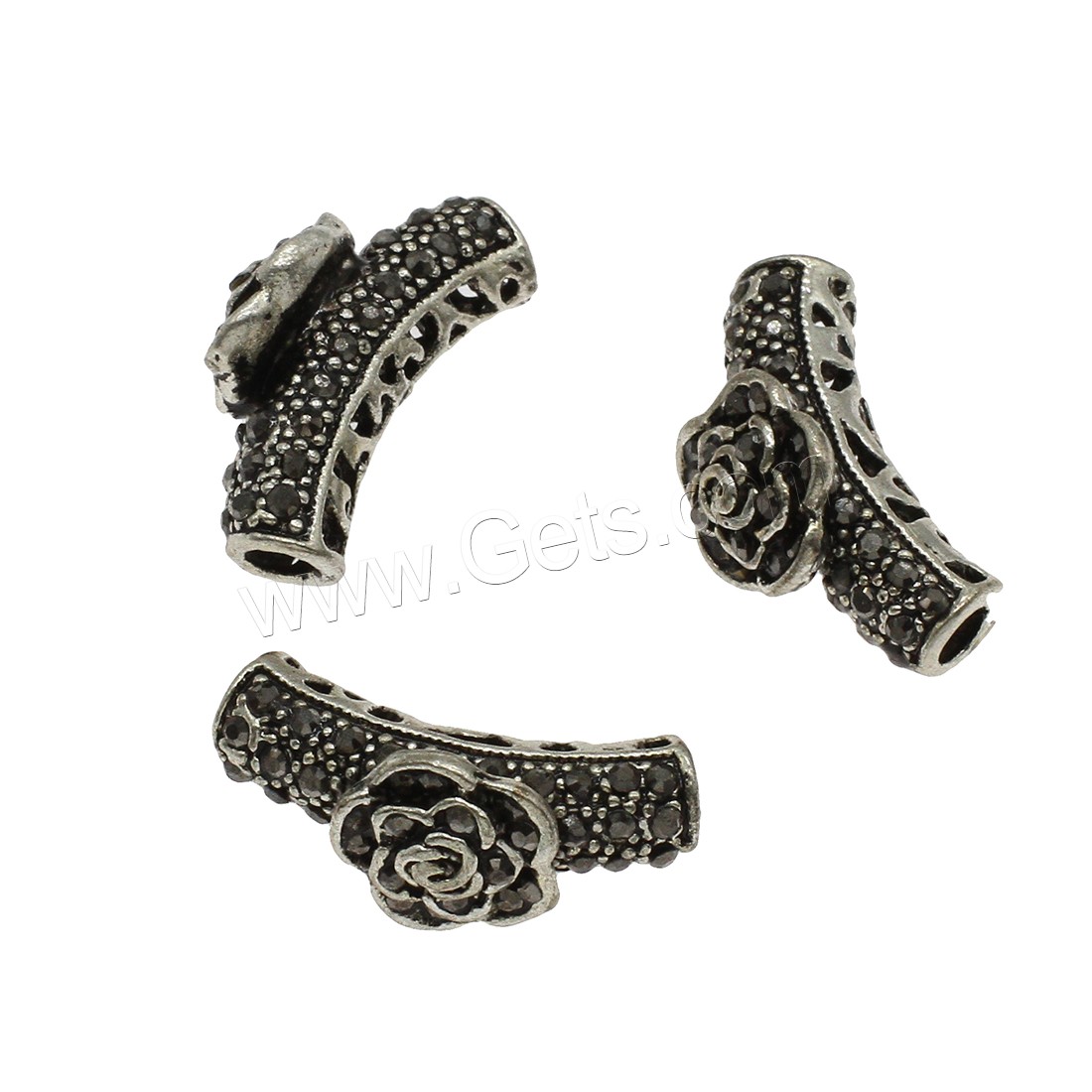 Zinc Alloy Curved Tube Beads, plated, micro pave cubic zirconia, more colors for choice, 11.5x26.5mm, Hole:Approx 3.6mm, Approx 188PCs/KG, Sold By KG