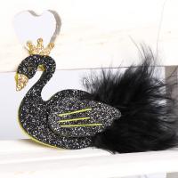 Alligator Hair Clip, Non-woven Fabrics, with Feather & glitter leather & Zinc Alloy, Swan, Girl & elastic 60mm 