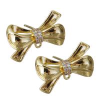 Brass Earring Stud Component, Bowknot, gold color plated, with loop & micro pave cubic zirconia 0.8mm Approx 1mm 