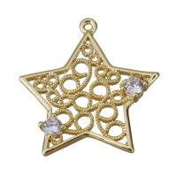 Brass Star Pendants, gold color plated, fashion jewelry & with cubic zirconia & hollow Approx 1mm 