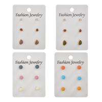 Enamel Zinc Alloy Stud Earring, with Resin, stainless steel post pin, gold color plated, three pieces & for woman 
