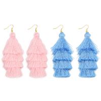 Polyester Tassel Earring, brass earring hook, gold color plated, fashion jewelry & for woman 73mm 