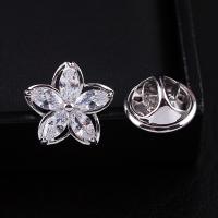 Cubic Zirconia Brooch, Brass, Flower, plated, Unisex & micro pave cubic zirconia 