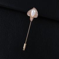 Cubic Zirconia Brooch, Brass, with Shell Pearl, plated, Unisex & micro pave cubic zirconia 