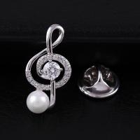 Cubic Zirconia Brooch, Brass, with Shell Pearl, Music Note, plated, Unisex & micro pave cubic zirconia 