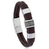 PU Leather Cord Bracelets, with Stainless Steel, plated, fashion jewelry & Unisex, brown, 12mm Approx 8.85 Inch 