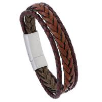 PU Leather Cord Bracelets, with Stainless Steel, plated, fashion jewelry & Unisex, brown, 16mm Approx 8.85 Inch 