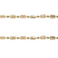 Brass Curb Chain, with Crystal, Rectangle, gold color plated, faceted 4.8*2.5mm 