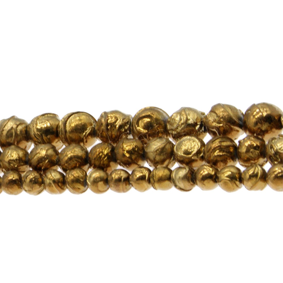 Meeresfossil Perle, goldfarben plattiert, verschiedene Größen vorhanden, Bohrung:ca. 1mm, Länge:ca. 14.9 ZollInch, verkauft von Strang