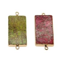 Impression Jasper Connector, with Brass, Rectangle, gold color plated, 1/1 loop Approx 2mm 