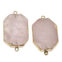 Rose Quartz Connector, with Brass, gold color plated, 1/1 loop, pink Approx 2mm 