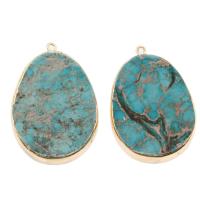 Impression Jasper Pendant, with Brass, Flat Oval, gold color plated, skyblue Approx 1.5mm 