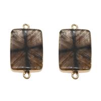 Staurolite Connector, with Brass, Rectangle, gold color plated, 1/1 loop, brown Approx 2mm 
