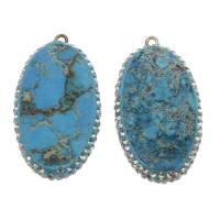 Impression Jasper Pendant, with Rhinestone Clay Pave & Brass, Flat Oval, platinum color plated, skyblue Approx 2mm 