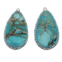 Impression Jasper Pendant, with Rhinestone Clay Pave & Brass, Teardrop, platinum color plated, turquoise blue Approx 2mm 