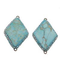 Impression Jasper Connector, with Rhinestone Clay Pave & Brass, Rhombus, platinum color plated, 1/1 loop, turquoise blue Approx 2mm 
