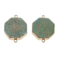 Impression Jasper Connector, with Brass, Hexagon, gold color plated, 1/1 loop, turquoise blue Approx 1.5mm 