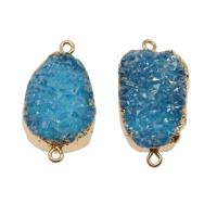 Natural Agate Druzy Connector, Ice Quartz Agate, with Brass, gold color plated, 1/1 loop, sea blue Approx 2mm 