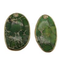 Impression Jasper Pendant, with Brass, Flat Oval, gold color plated, green, 52*29*6mm-52*33*6mm Approx 1.5mm 