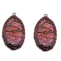 Fósil marino colgante, con metal, Redondo Aplanado, chapado en color cobre antiguo, 58x31x9mm, agujero:aproximado 2mm, Vendido por UD