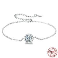 Cubic Zirconia Micro Pave Sterling Silver Bracelet, 925 Sterling Silver, platinum plated, adjustable & oval chain & micro pave cubic zirconia & for woman Approx 5.9-8.2 Inch 