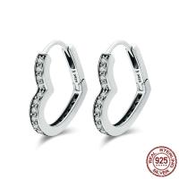 925 Sterling Silver Lever Back Earring, Heart, real silver plated, micro pave cubic zirconia & for woman 